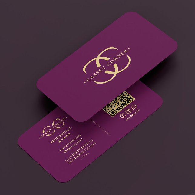 Tarjeta De Visita Logotipo elegante Monograma C Lujo moderno Púrpura (Elegant Logo Monogram C Modern Luxury Purple Business Card
)