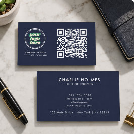 Tarjeta De Visita Logotipo empresarial código QR | Azul Marino Moder