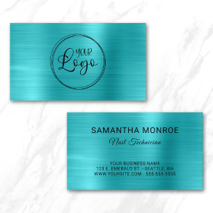 Tarjeta De Visita Logotipo Empresarial Faux Turquesa Azul Ombre Foil