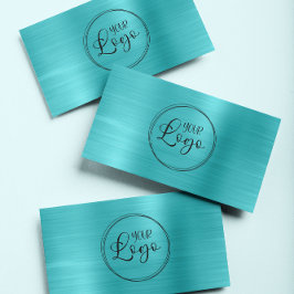 Tarjeta De Visita Logotipo Empresarial Faux Turquesa Azul Ombre Foil