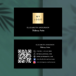 Tarjeta De Visita Logotipo en blanco negro Código Qr prima en medios