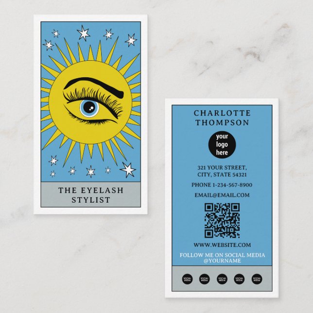 Tarjeta De Visita Logotipo Eyelash Elegante de Tarot Sun Eyelash (Anverso / Reverso)