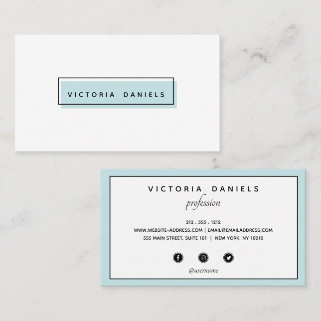 Tarjeta De Visita Logotipo femenino | Azul | redes sociales profesio (Anverso / Reverso)