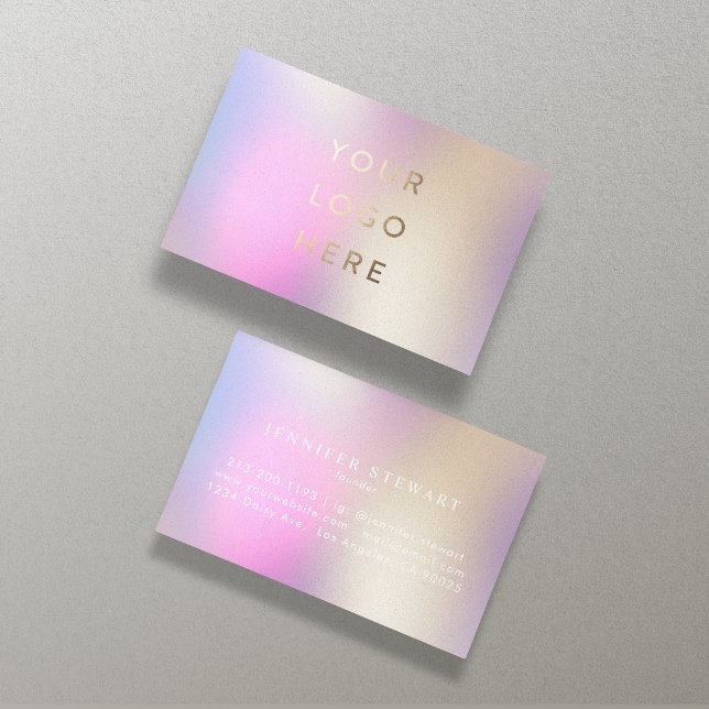 Tarjeta De Visita Logotipo Femenino moderno iridiscente holográfico (Subido por el creador)