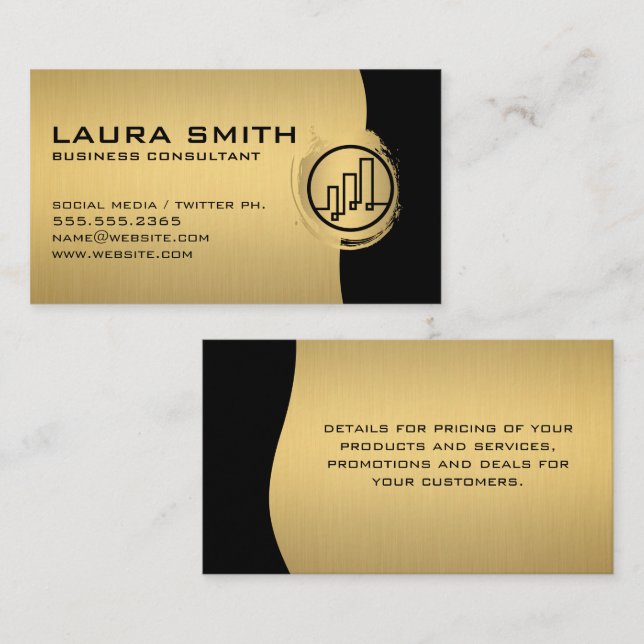Tarjeta De Visita Logotipo financiero / Monograma metálico plateado  (Anverso / Reverso)