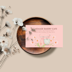 Tarjeta De Visita Logotipo floral de panadería con acuarela rosa