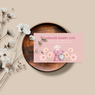 Tarjeta De Visita Logotipo floral de panadería de acuarela rosa eleg