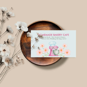 Tarjeta De Visita Logotipo floral de pastelería con acuarela azul pa