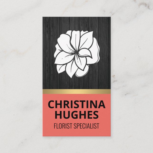 Tarjeta De Visita Logotipo floral | Fondo de madera (Anverso)