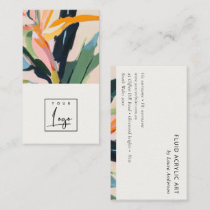 Tarjeta De Visita Logotipo floral pintado de ave del paraíso boho co