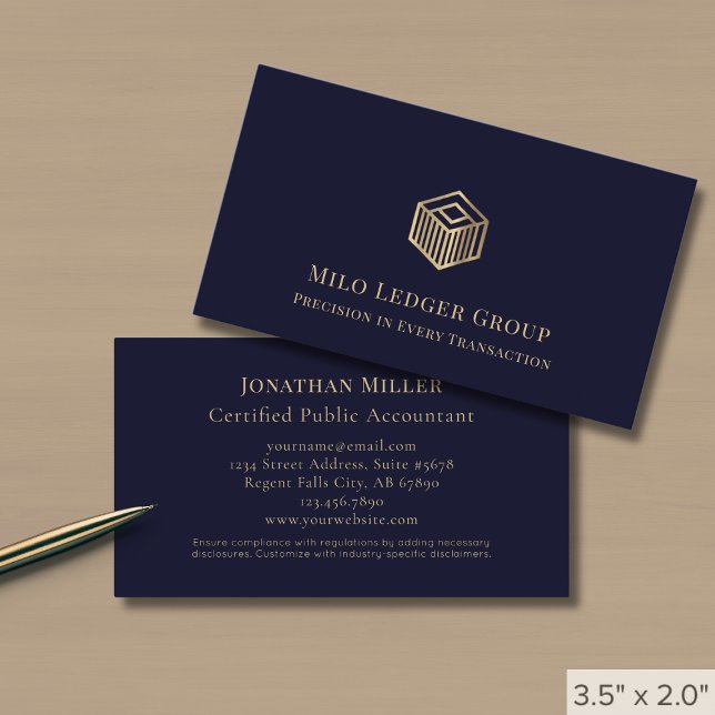 Tarjeta De Visita Logotipo geométrico Navy Blue Gold (Subido por el creador)