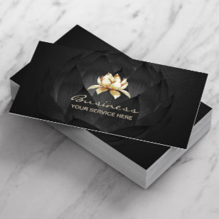 Tarjeta De Visita Logotipo Gold Lotus elegante Floral negra