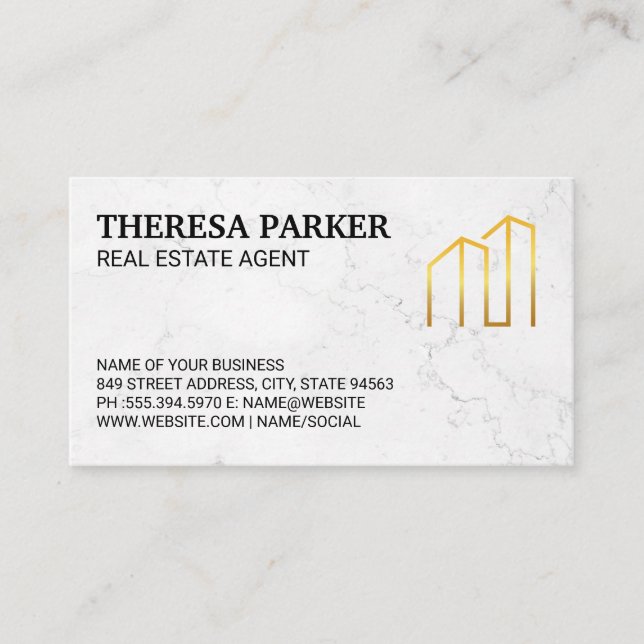 Tarjeta De Visita Logotipo Gold Modern Real Estate (Anverso)