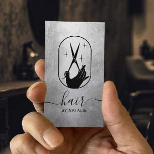 Tarjeta De Visita Logotipo Hair Stylist Scissor Hand Hand Salón Mode