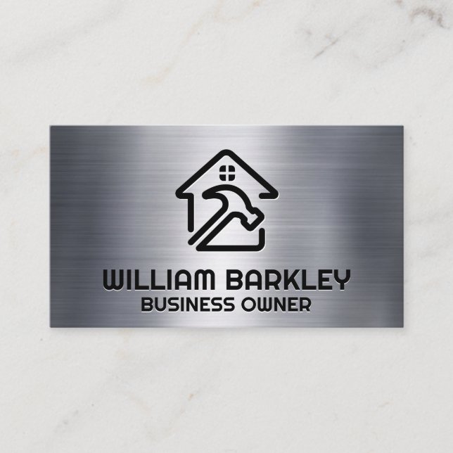 Tarjeta De Visita Logotipo Hammer y Home | Metálico (Anverso)