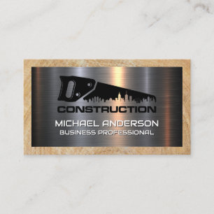 Tarjeta De Visita Logotipo Hand Saw City   Construcción Metalizado y