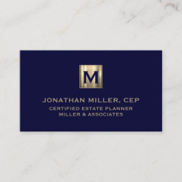 Tarjeta De Visita Logotipo inicial de Navy Luxury Gold