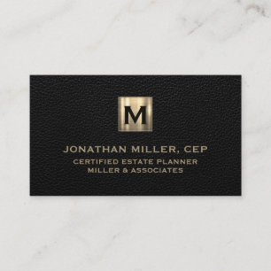 Tarjeta De Visita Logotipo inicial de oro de cuero negro