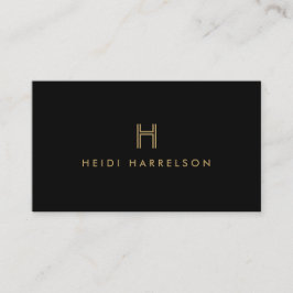 TARJETA DE VISITA LOGOTIPO INICIAL LUXE MODERNO NEGRO Y ORO MONOGRAM