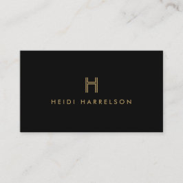 TARJETA DE VISITA LOGOTIPO INICIAL LUXE MODERNO NEGRO Y ORO MONOGRAM