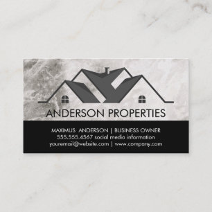 Tarjeta De Visita Logotipo inmobiliario Blanco negro   Mármol