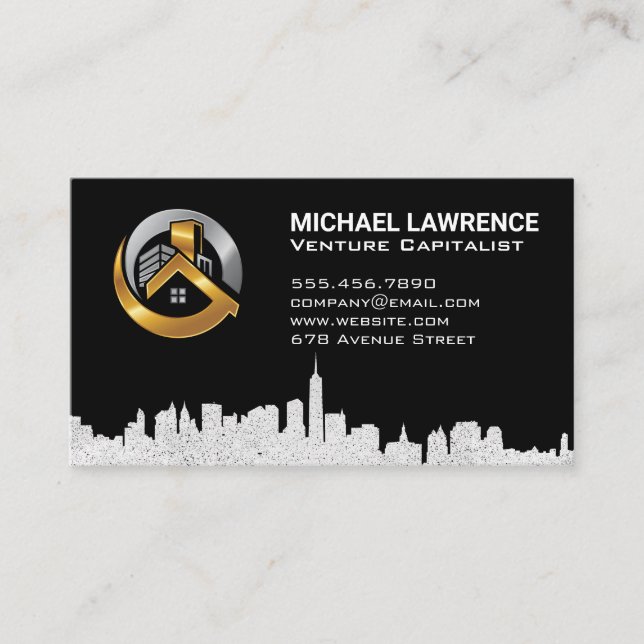 Tarjeta De Visita Logotipo inmobiliario | Ciudad Skyline (Anverso)