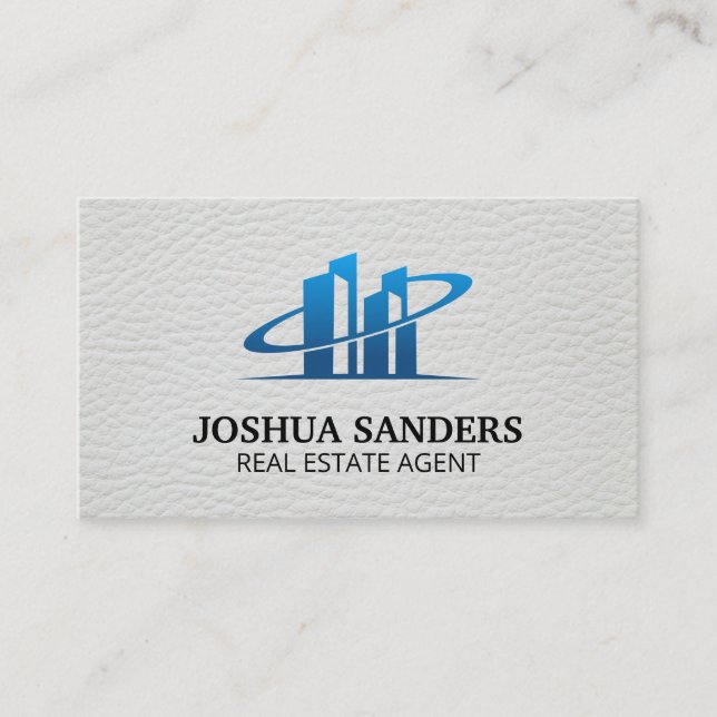 Tarjeta De Visita Logotipo inmobiliario | Cuero blanco (Anverso)