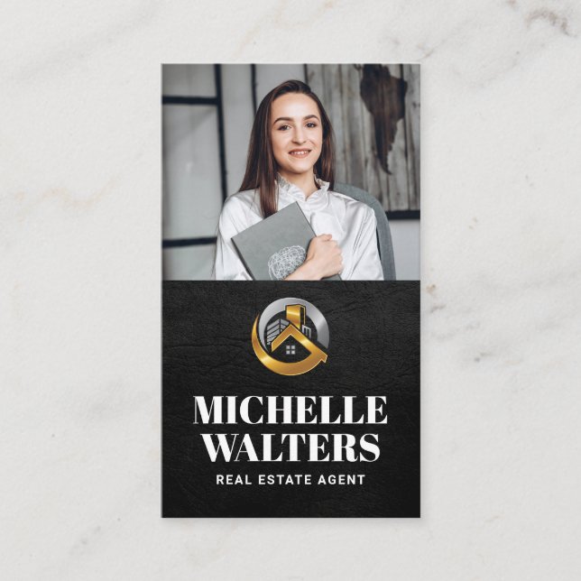 Tarjeta De Visita Logotipo inmobiliario | Foto de personalizado para (Anverso)