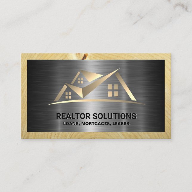 Tarjeta De Visita Logotipo inmobiliario | Metálico y Madera (Anverso)