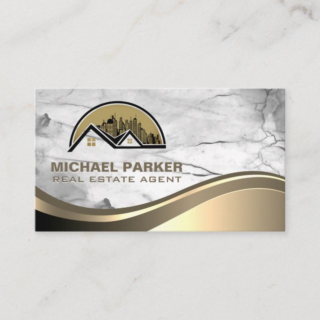 Tarjeta De Visita Logotipo inmobiliario moderno | Piedra de mármol (Anverso)
