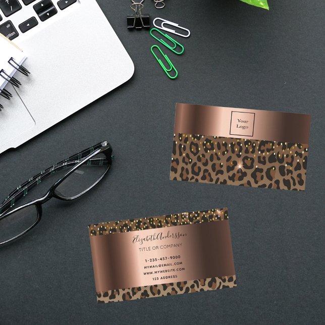 Tarjeta De Visita Logotipo leopardo negro brillo bronce metálico (Subido por el creador)