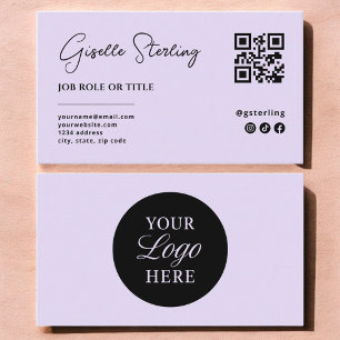 Tarjeta De Visita Logotipo Lilac Purple Código QR Profesional Minima