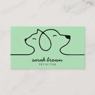 Tarjeta De Visita Logotipo lineal verde suave perro gato mascota