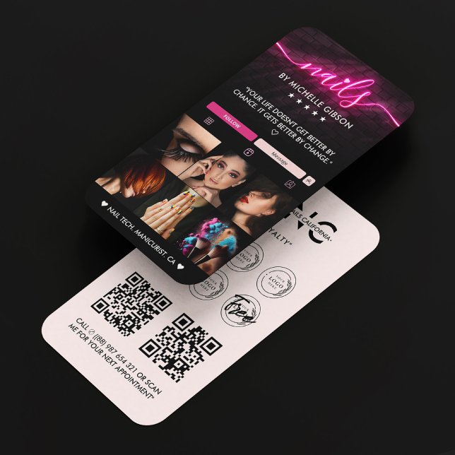 Tarjeta De Visita Logotipo Manicurista Nail Tech Pink Elegant Loyalt (Manicurist Nail Tech Pink Elegant Loyalty logo)