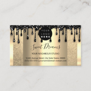 Tarjeta De Visita Logotipo maquillaje uñas Drip SPA QRCode Gold Stu