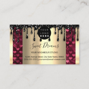 Tarjeta De Visita Logotipo maquillaje uñas goteo SPA QRCode Oro Cor