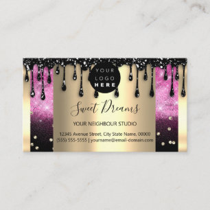 Tarjeta De Visita Logotipo maquillaje uñas goteo SPA QRCode rosa