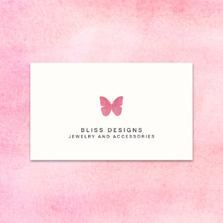 Tarjeta De Visita Logotipo mariposa color agua rosa Sencillo elegant