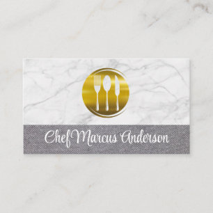 Tarjeta De Visita Logotipo Metalizado de plata dorada   Restaurante