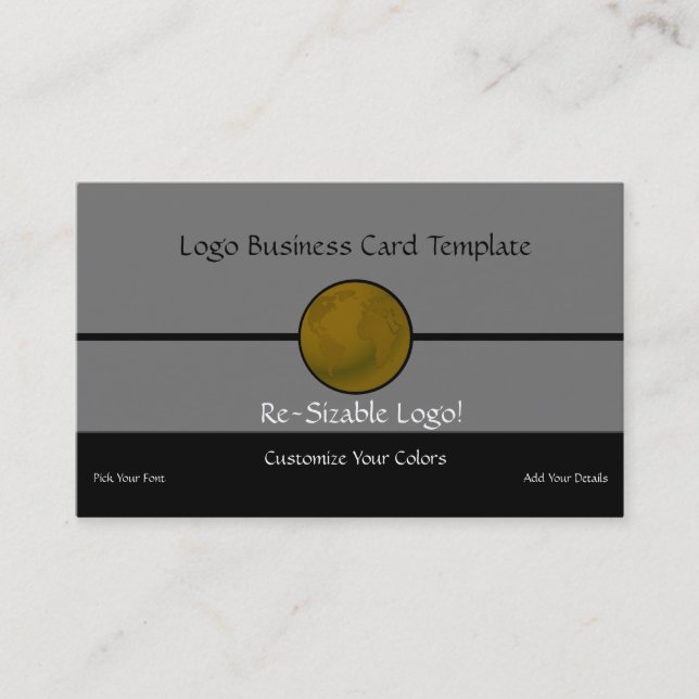 Tarjeta De Visita Logotipo Metallic Gold Planet Earth (Anverso)