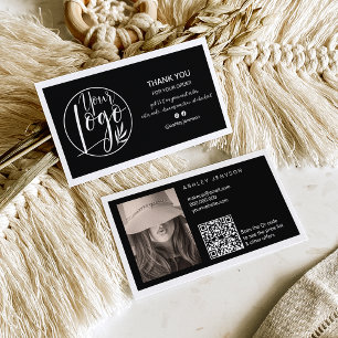 Tarjeta De Visita Logotipo minimalista blanco negro Qr order gracias