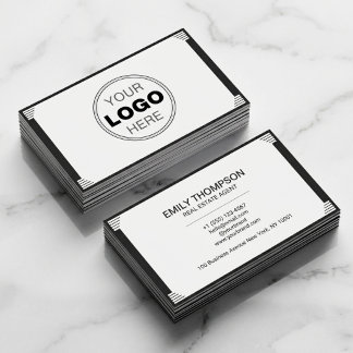 Tarjeta De Visita Logotipo minimalista de arte deco en blanco y negr