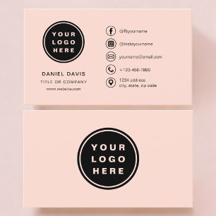 Tarjeta De Visita Logotipo minimalista de coral con iconos de redes 