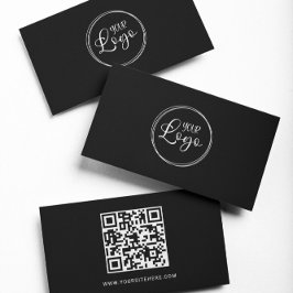 Tarjeta De Visita Logotipo minimalista en blanco y negro Código QR