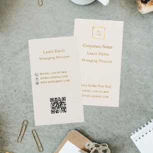 Tarjeta De Visita Logotipo minimalista moderno de oro crema marfil