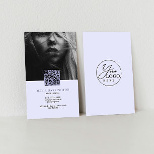 Tarjeta De Visita Logotipo mínimo de código QR con foto violeta púrp