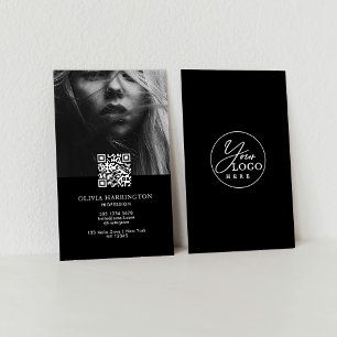 Tarjeta De Visita Logotipo mínimo de código QR para fotos en negro