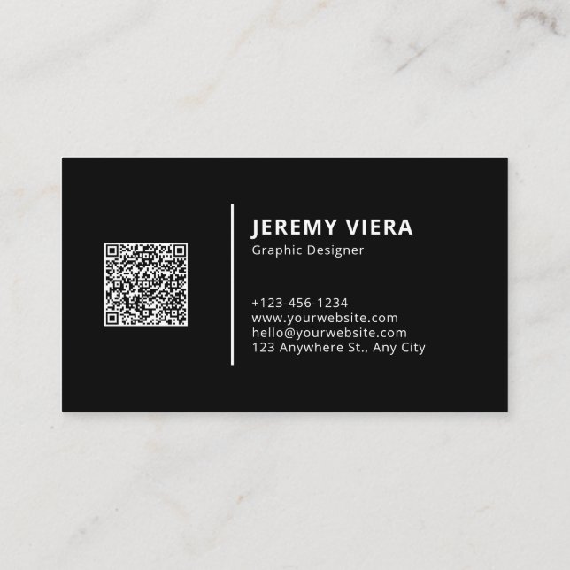 Tarjeta De Visita Logotipo mínimo moderno negro y código QR (Reverso)