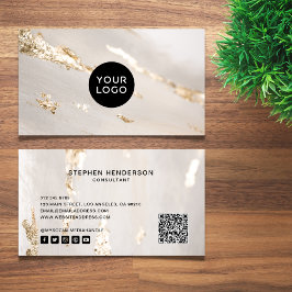 Tarjeta De Visita Logotipo moderno con lámina de oro, redes sociales
