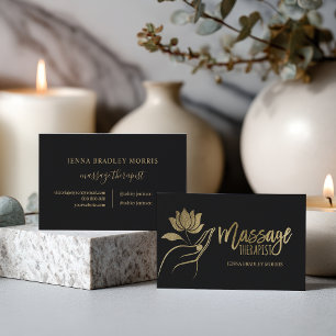 Tarjeta De Visita Logotipo moderno de terapeuta de masaje negro y Re
